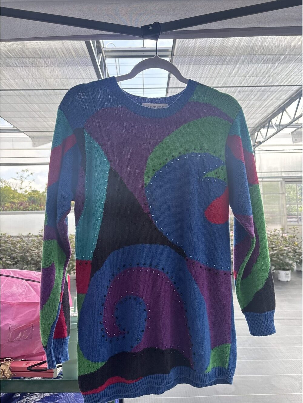 Petite Sophisticate Sweater Size Small 55% Ramie 45% Cotton Colorful Abstract